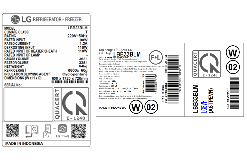 Tủ lạnh LG ngăn đá dưới màu đen 335L LBB33BLM