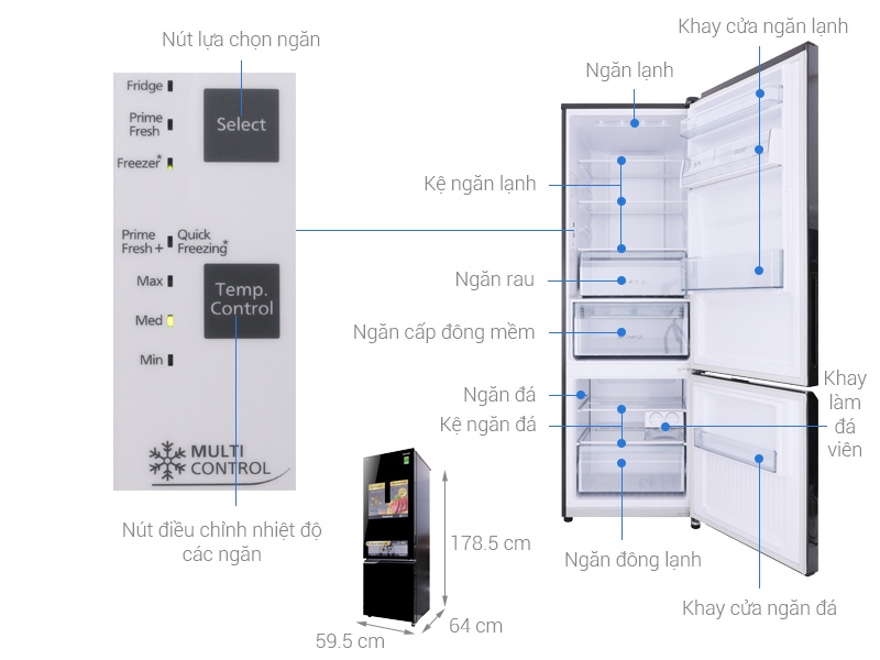 Tủ lạnh Panasonic NR-BC369QKV2 - 322Lít Inverter Cấp đông mềm