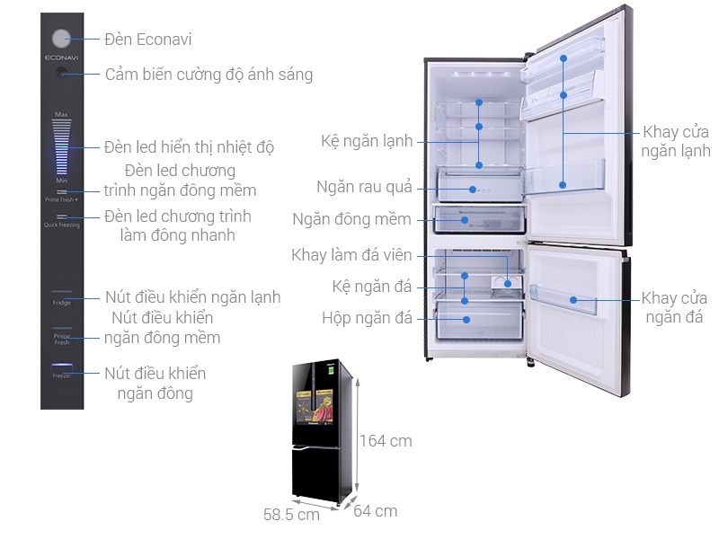 Tủ lạnh Panasonic NR-BV328GKV2 - 290Lít Inverter Cấp đông mềm