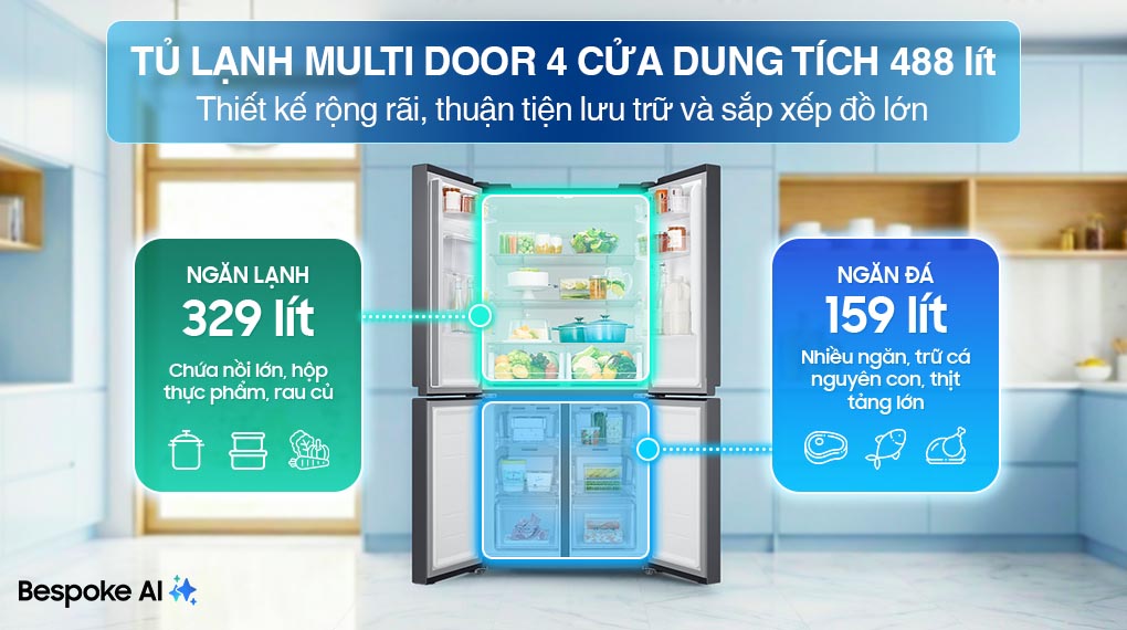 Tủ lạnh Samsung Inverter 488 Lít 4 cửa RF48A4010B4/SV