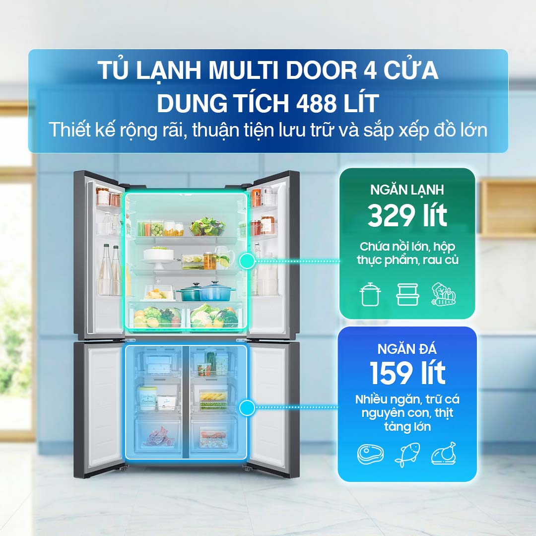 Tủ lạnh Samsung Inverter 488 Lít 4 cửa RF48A4010B4/SV