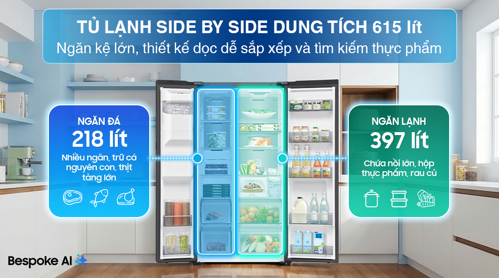 Tủ lạnh Samsung Inverter 615 Lít Side By Side RS90F65D2FSV