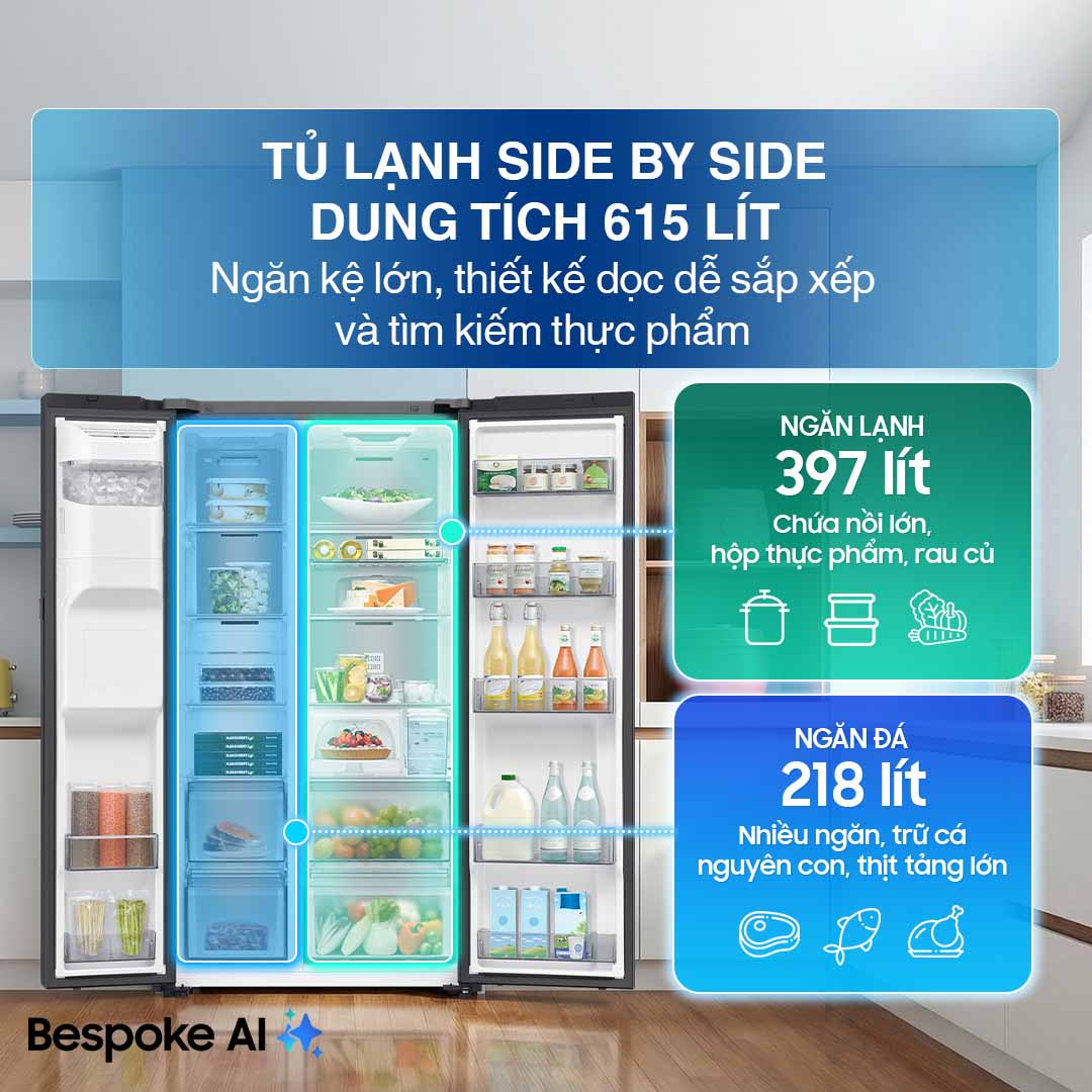 Tủ lạnh Samsung Inverter 615 Lít Side By Side RS90F65D2FSV