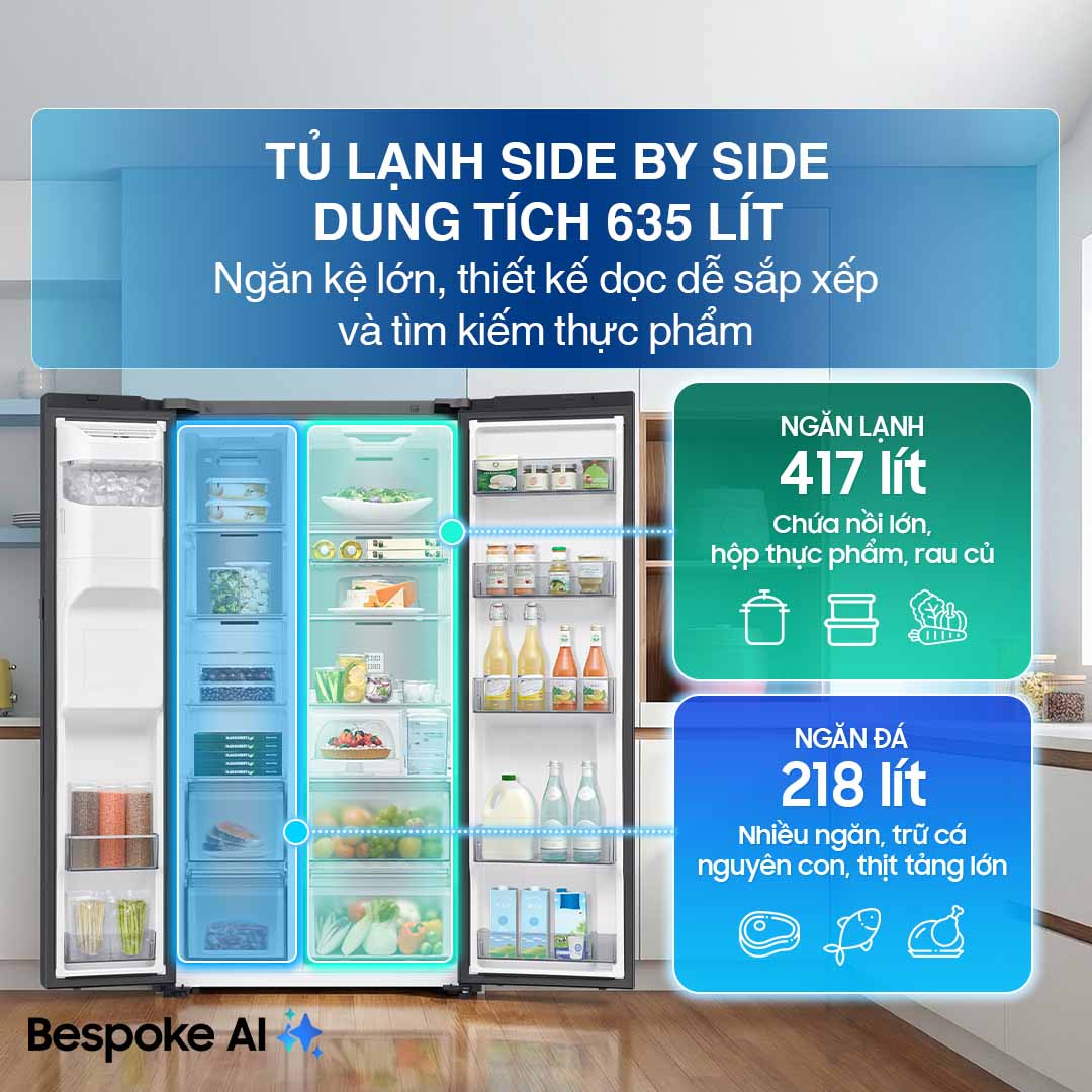 Tủ lạnh Samsung Inverter 635 Lít Side By Side RS70F65K2FSV