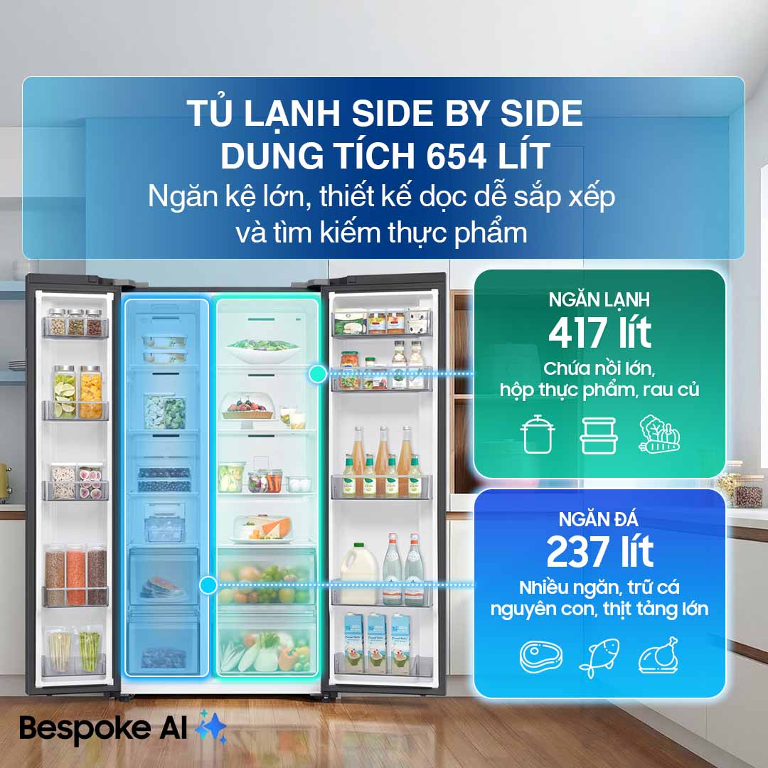 Tủ lạnh Samsung Inverter 655 Lít Side By Side RS70F65Q3FSV