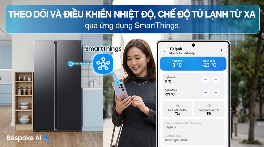 Tủ lạnh Samsung Inverter 655 Lít Side By Side RS70F65Q3FSV