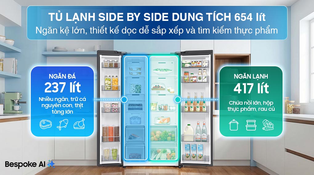 Tủ lạnh Samsung Inverter 655 Lít Side By Side RS70F65Q3FSV
