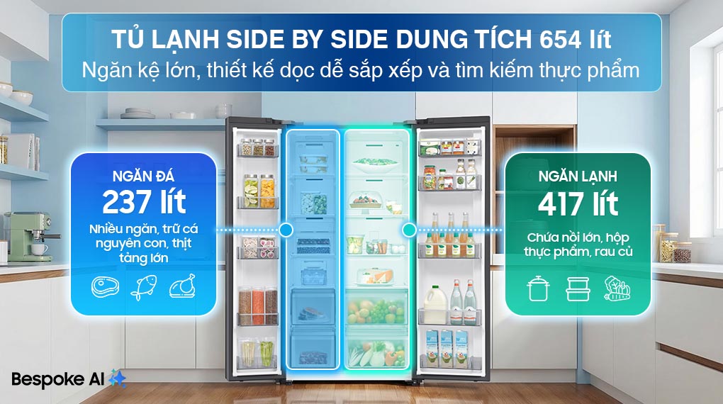 Tủ lạnh Samsung Inverter 655 Lít Side By Side RS70F65Q3TSV