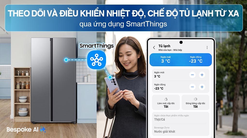 Tủ lạnh Samsung Inverter 655 Lít Side By Side RS70F65Q3TSV
