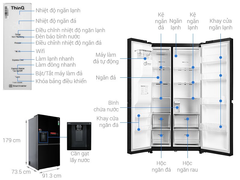 Tủ lạnh SBS LG Inverter 635L GR-D257WB