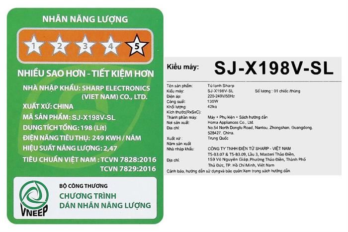 Tủ lạnh Sharp Inverter 181 lít SJ-X198V-SL