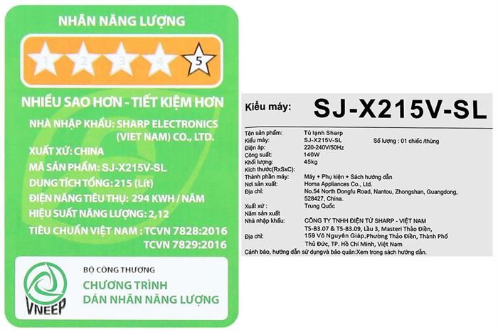 Tủ lạnh Sharp Inverter 197 lít SJ-X215V-SL