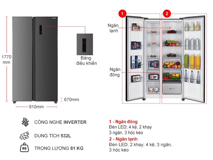 Tủ lạnh Sharp Inverter 532 lít SJ-SBX530V-SL