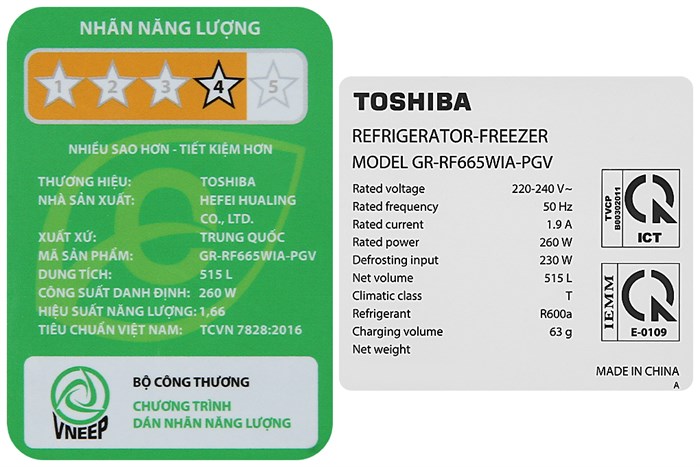 Tủ lạnh Toshiba Inverter 515 lít 4 cửa GR-RF665WIA-PGV(22)-XK