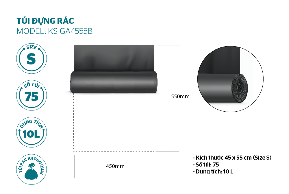 Túi đựng rác phân hủy sinh học KS-GA4555B