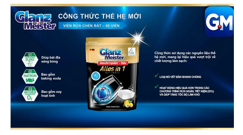 Viên rửa bát Eco Glanz Meister All in One Ultimate túi 90 viên
