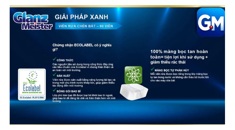 Viên rửa bát Eco Glanz Meister All in One Ultimate túi 90 viên