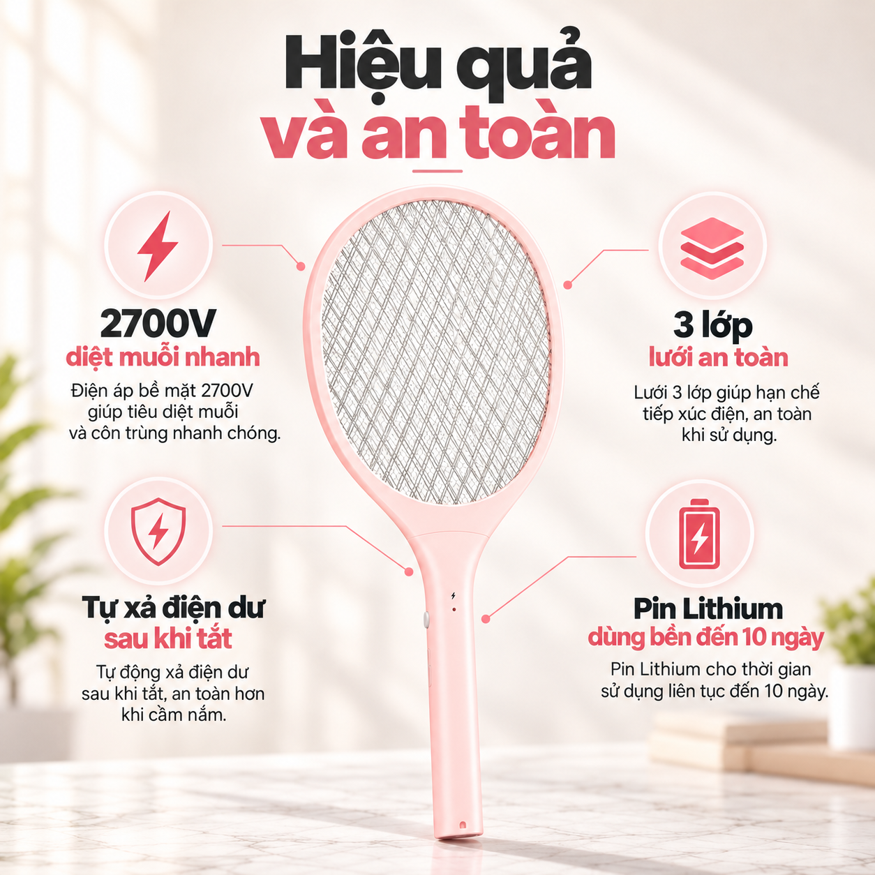 Vợt muỗi COEX CMS-1005 Pink