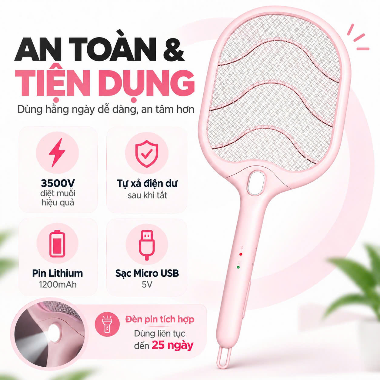 Vợt muỗi tích hợp đèn pin chiếu sáng Coex CMS-1001