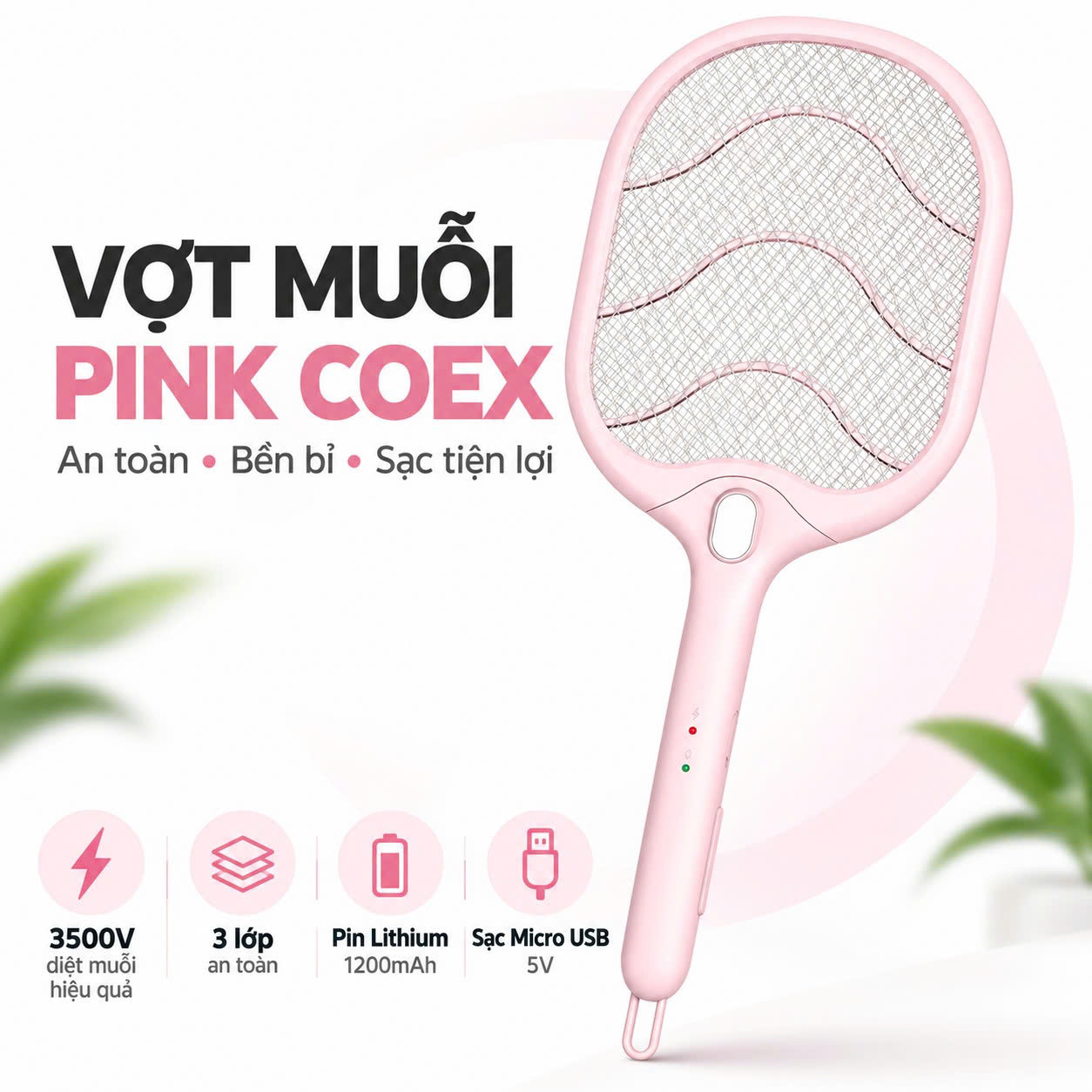 Vợt muỗi tích hợp đèn pin chiếu sáng Coex CMS-1001