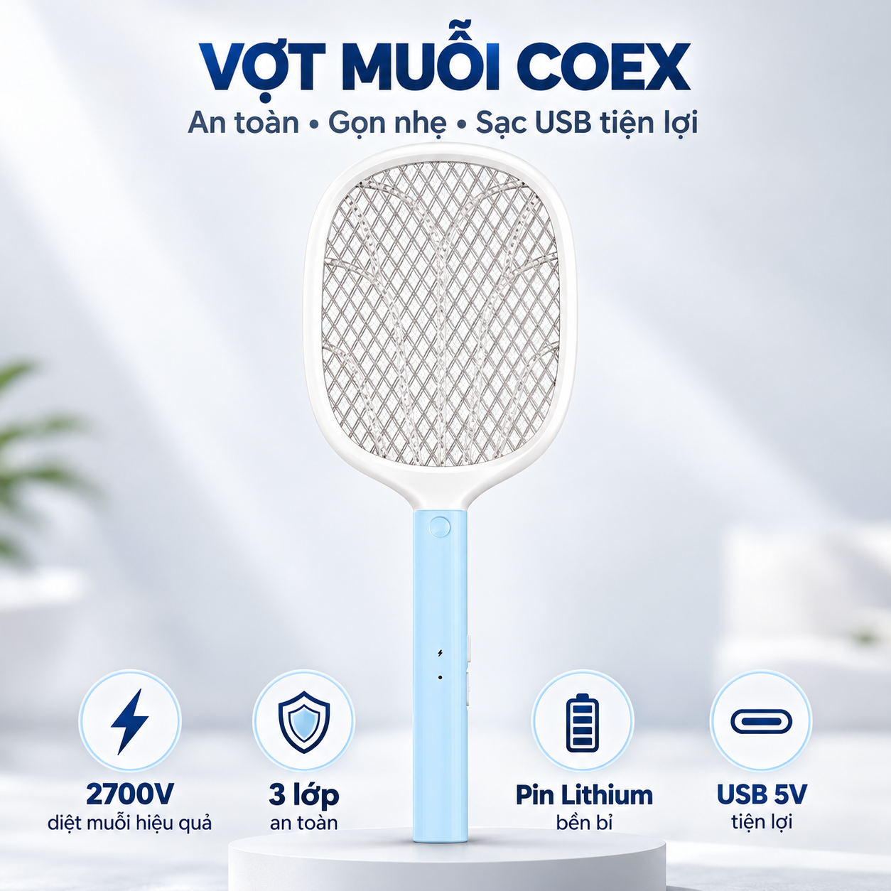 Vợt muỗi tích hợp đèn pin chiếu sáng COEX CMS-1004