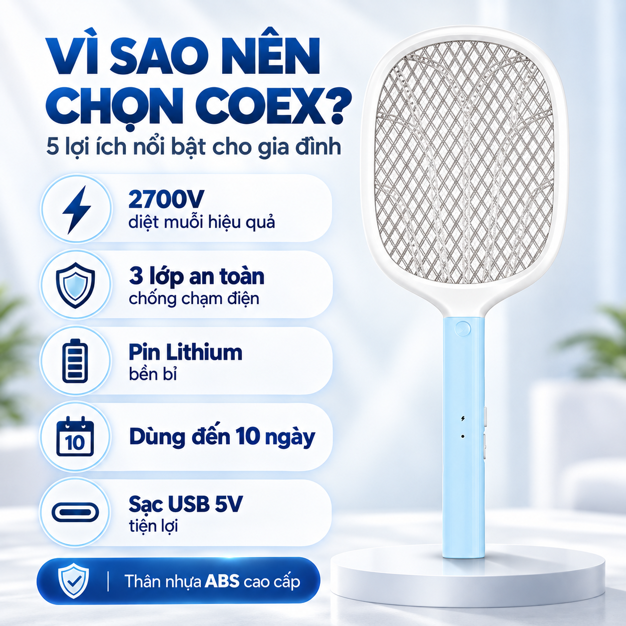 Vợt muỗi tích hợp đèn pin chiếu sáng COEX CMS-1004