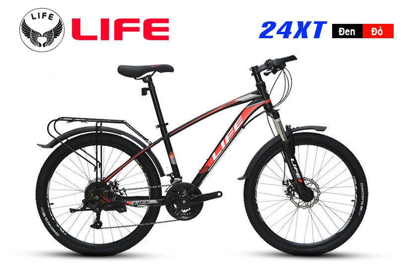 Xe đạp địa hình loại thường Life 24XT(Đen, Đỏ) -khung thép cường lực