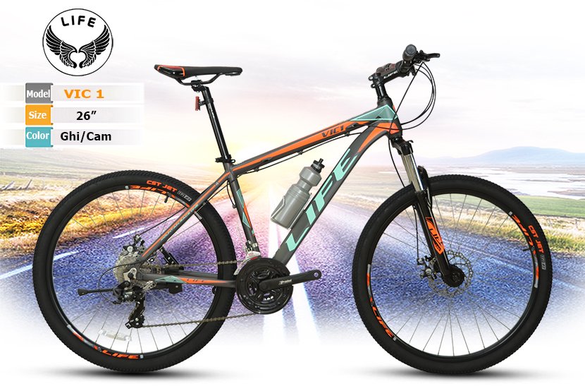 Xe đạp địa hình loại thường Life 26 VIC1 (Ghi,Cam) -Khung nhôm