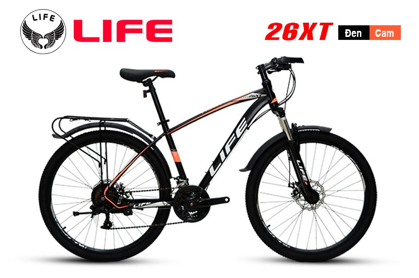 Xe đạp địa hình loại thường Life 26XT (Đen,Cam) -khung thép cường lực