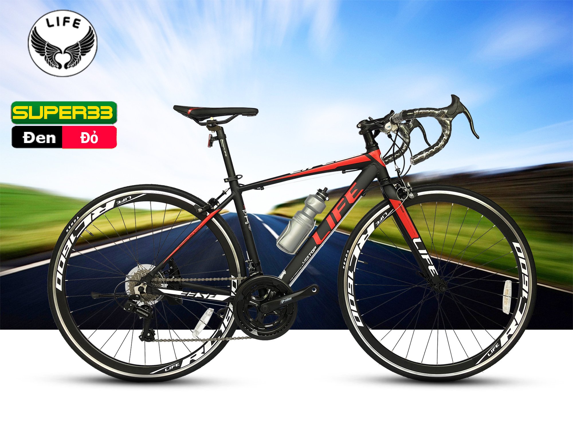 Xe đạp đua loại thường Life 700C SP33 (Đen,Đỏ) -Xe đua Full Nhôm
