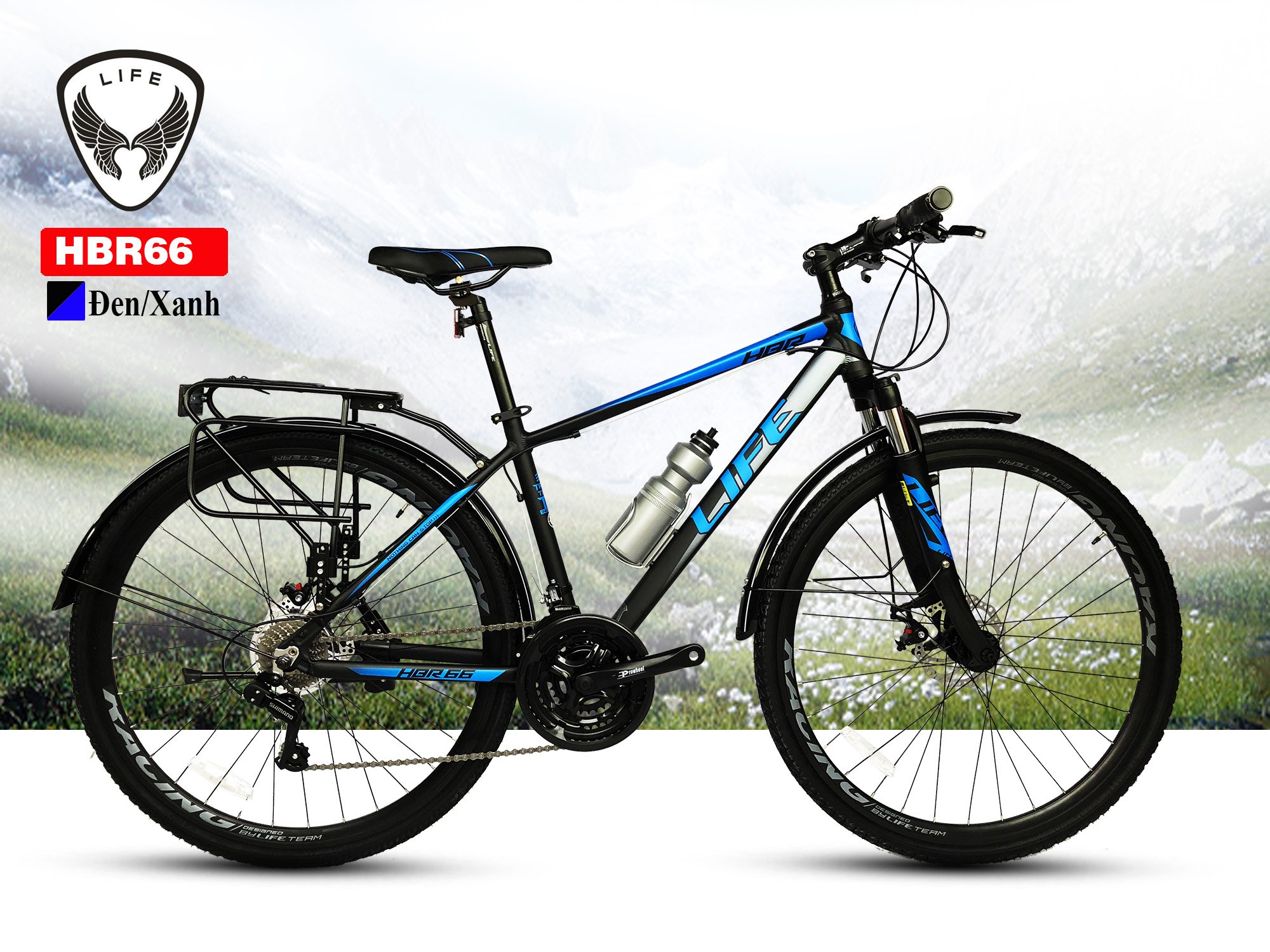 Xe đạp loại thường HYBRID Life HBR66 (Đen,Xanh) -Xe Hybrid Full Nhôm