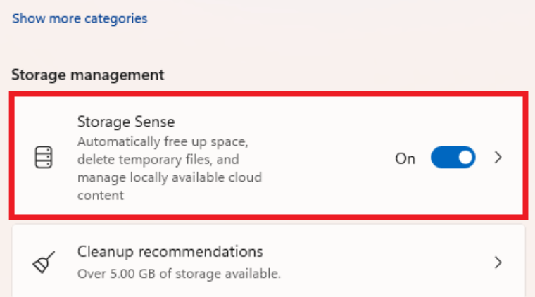 Kích hoạt tính năng Storage Sense