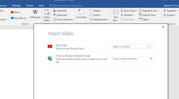 Cách chèn video vào Word với video online
