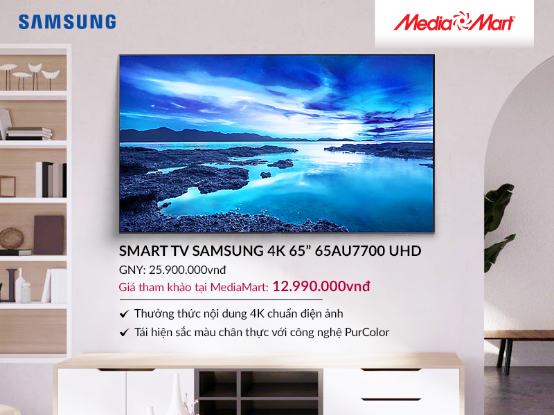 Smart Tivi Samsung 4K 65 inch 65AU7700 UHD