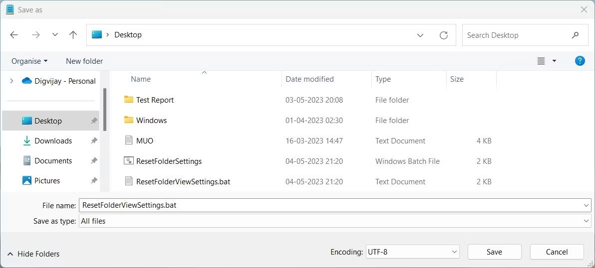 Chạy file batch để reset Folder View Settings để cài đặt về mặc định