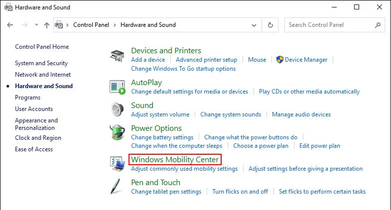 Hướng dẫn sử dụng Windows Mobility Center để đổi Fn.  cài đặt chính