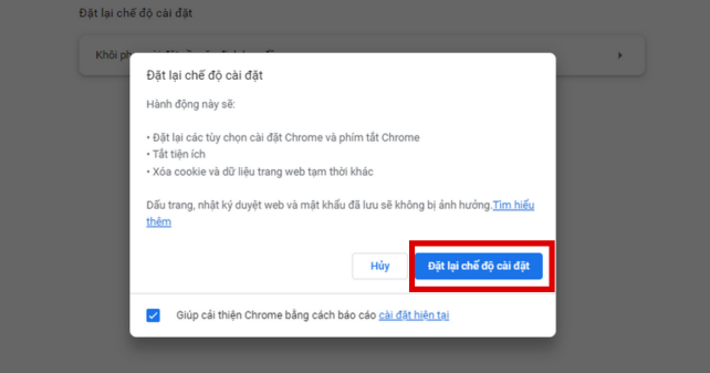 Reset Chrome về cài đặt mặc định
