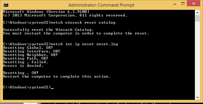Sử dụng câu mệnh lệnh nhập DOS khắc phục PC nhập mạng bị lỗi