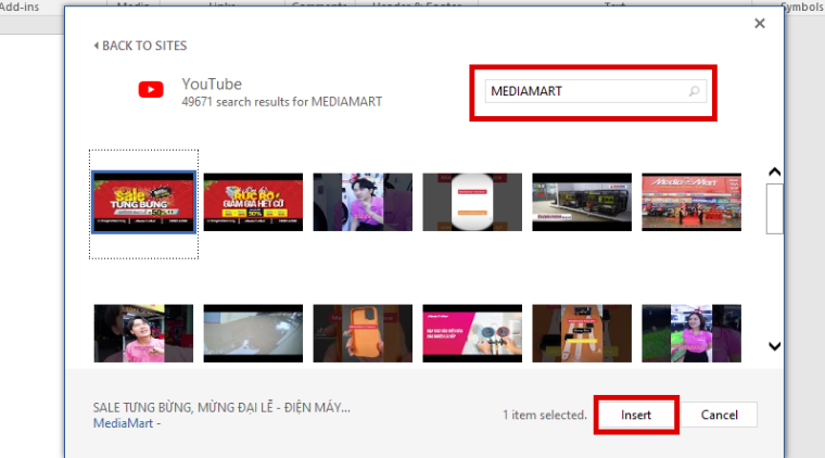 Cách chèn video vào Word với video online
