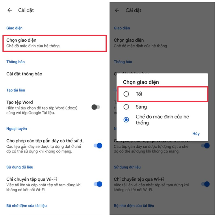 Cách bật chế độ tối Dark Mode trên Google Docs điện thoại
