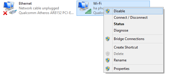 Máy tính không kết nối được mạng wifi do card mạng đang ở trạng thái Disable: