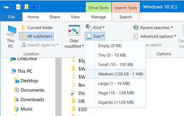 Hướng dẫn tìm kiếm các file dung lượng lớn nhờ File Explorer