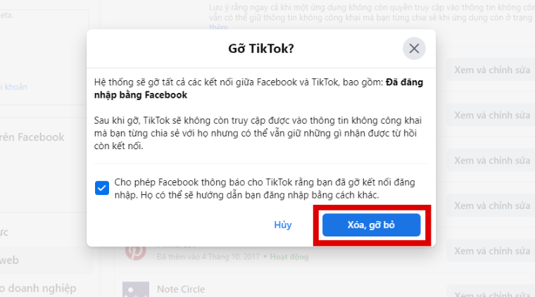 Cách hủy liên kết TikTok với Facebook trên máy tính