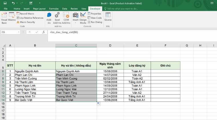 Cách bỏ dấu tiếng Việt bằng hàm bỏ dấu trong Excel