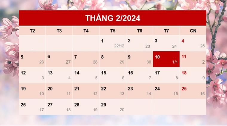 Mùng 1 Tết 2024 là ngày mấy dương lịch?