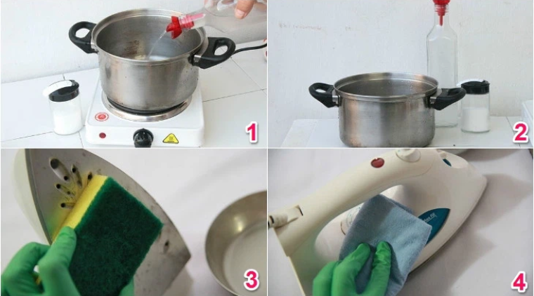 Cách xử lý bàn ủi bị cháy bằng giấm ăn và muối