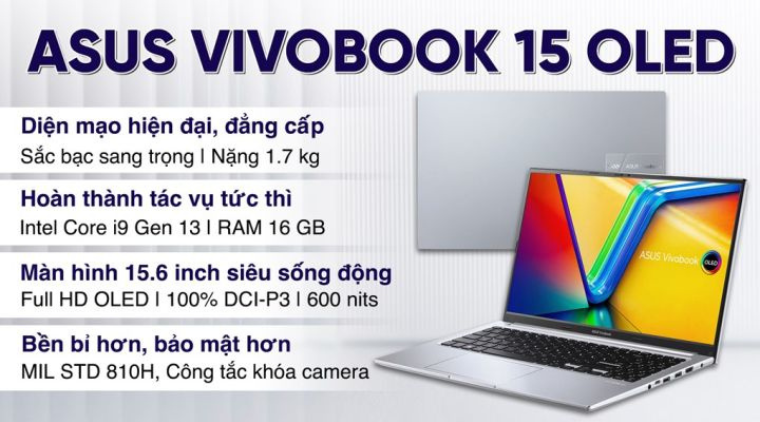 Laptop Asus Vivobook 15 OLED A1505VA sở hữu hiệu năng mạnh mẽ với chip Intel Gen 13th