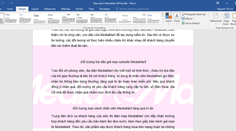 Cách chèn watermark trong Word dạng logo, hình ảnh