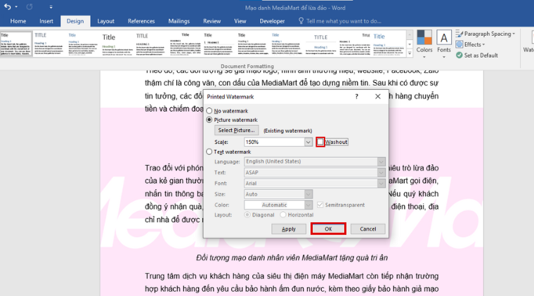 Cách chèn watermark trong Word dạng logo, hình ảnh