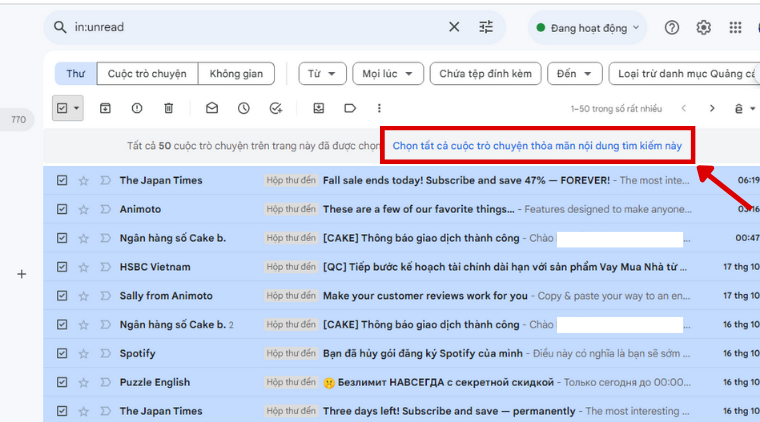 Cách xóa tất cả thư chưa đọc trong Gmail
